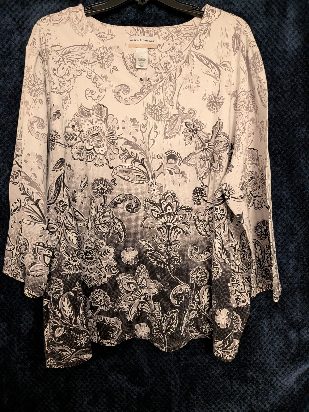 Alfred Dunner Classic Ombre Scroll Floral Knit Top 3X Scoop Neck 3